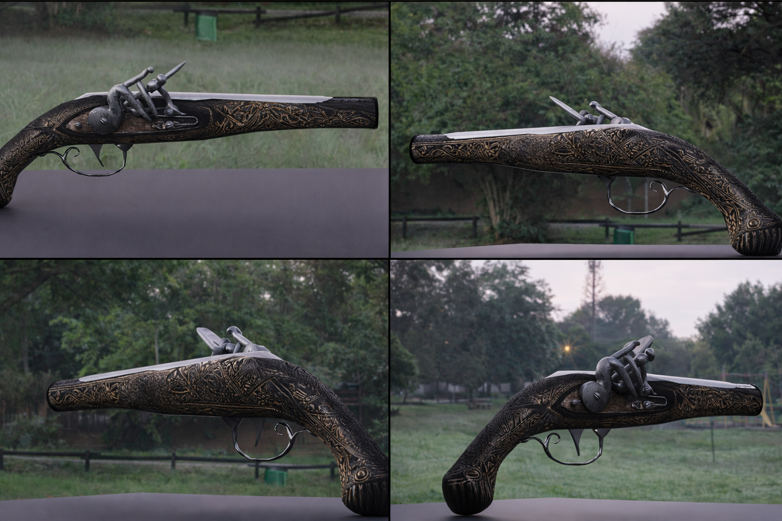 Flintlock pistol renders collage